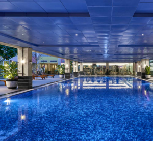 Indoor swimming pool at a resort hotel near Jakarta Airport